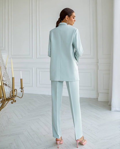 Luxury Diagonal Suiting Crepe Women's Suit in Blue