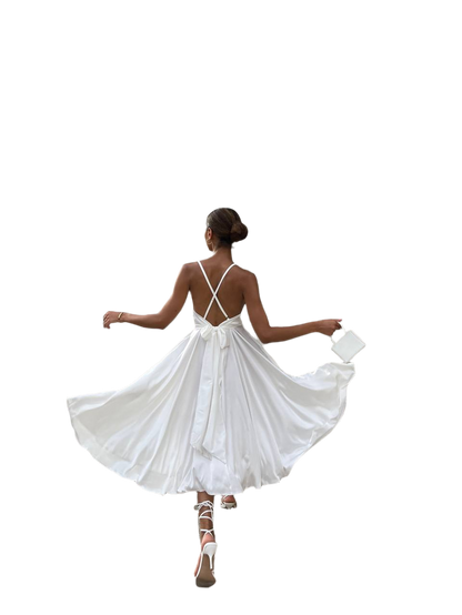 Esmeralda White Silk Sun Dress for Women with Adjustable Straps