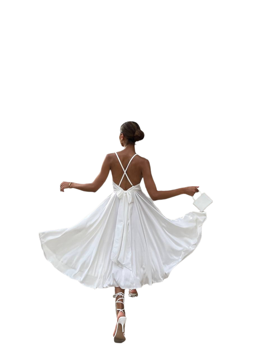 Esmeralda White Silk Sun Dress for Women with Adjustable Straps
