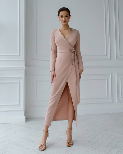 Elegant Wrap Midi Dress for Women in Multiple Colors