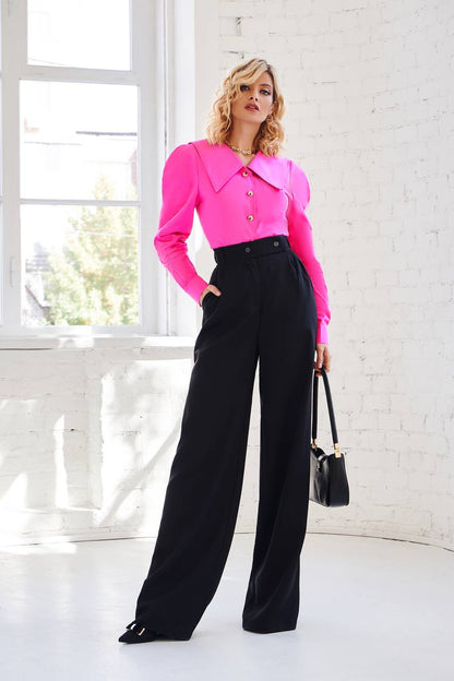 Women's Wide Leg Trousers in Suit Diagonal Crepe
