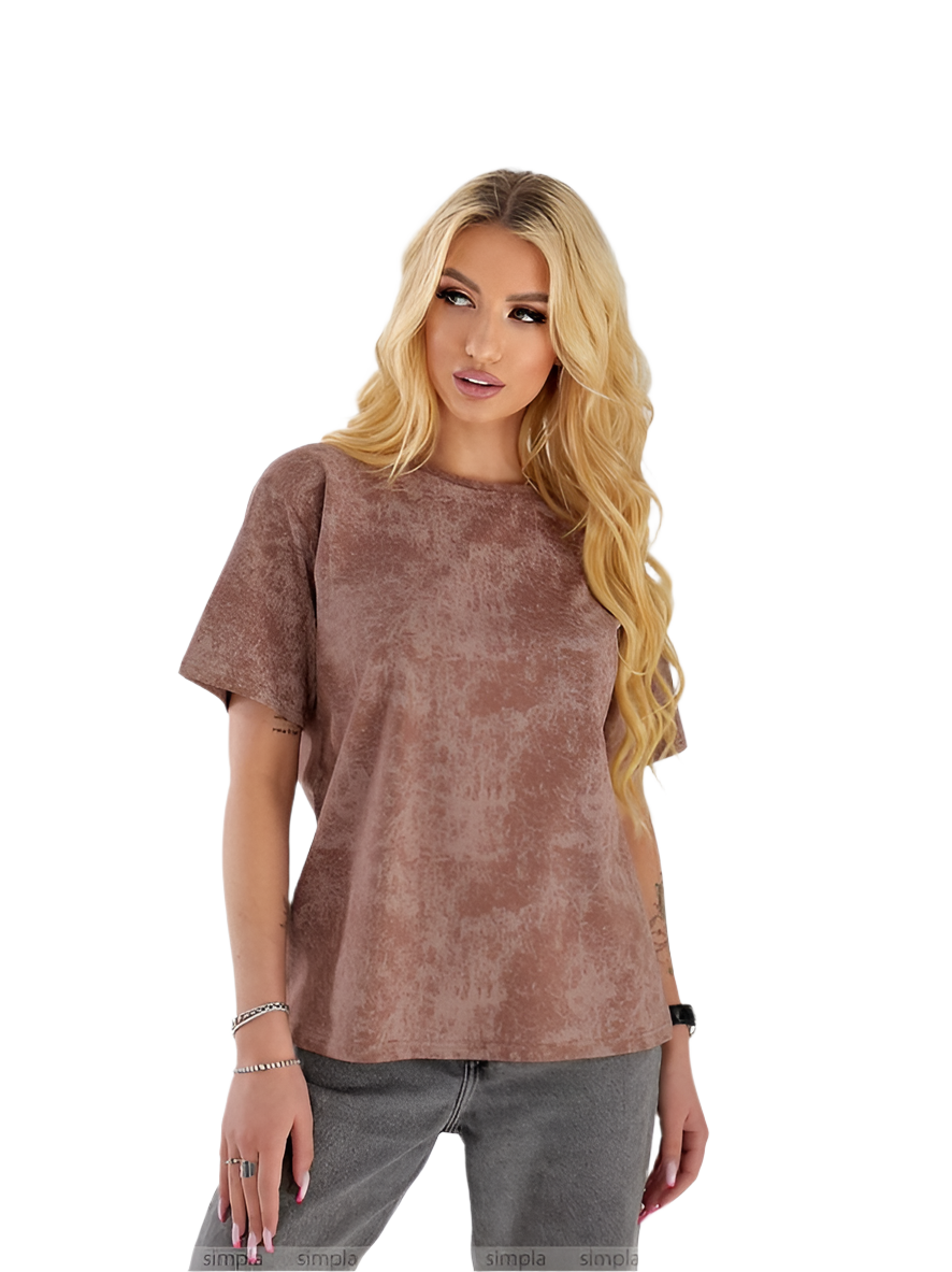 Trendy Basic Washed Effect Brown T-Shirt