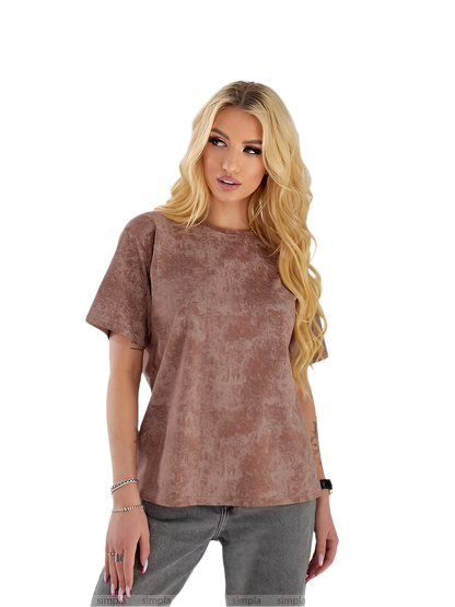 Trendy Basic Washed Effect Brown T-Shirt