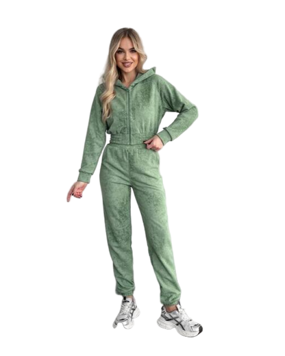 Women Green Tracksuit Set 100% Cotton Comfortable Casual Sportswear
