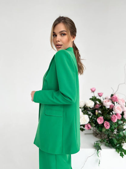 Grass Green Palazzo Suit Diagonal Crepe Womens Wide Leg Two Piece