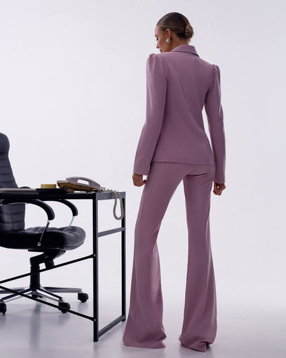 Womens Two-Piece Suit in Powder Crepe Diagonal Fabric