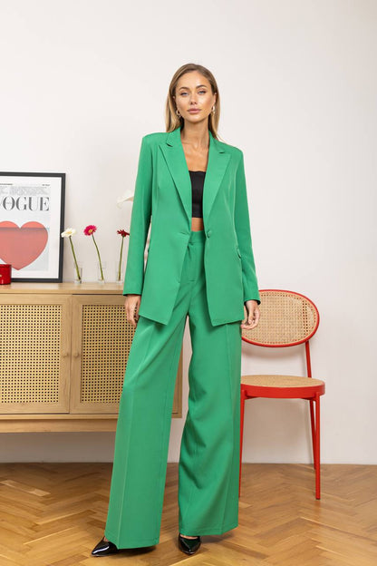 Grass Green Palazzo Suit Diagonal Crepe Womens Wide Leg Two Piece