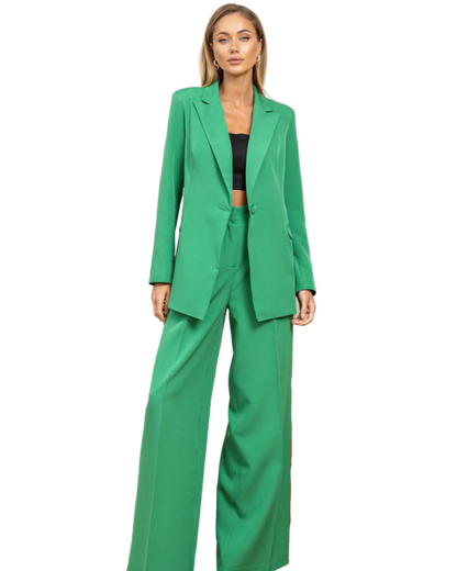 Grass Green Palazzo Suit Diagonal Crepe Womens Wide Leg Two Piece