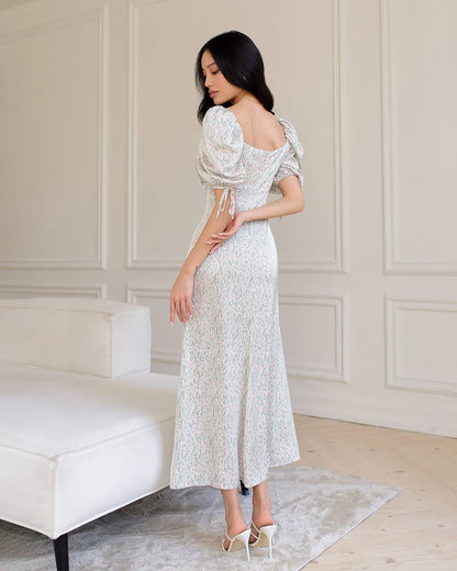 Elegant Printed Silk Midi Dress for Women