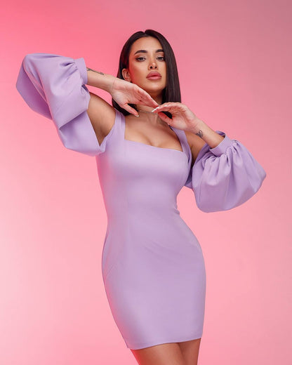 Womens Mini Dress Premium Suit Diagonal Crepe Lavender