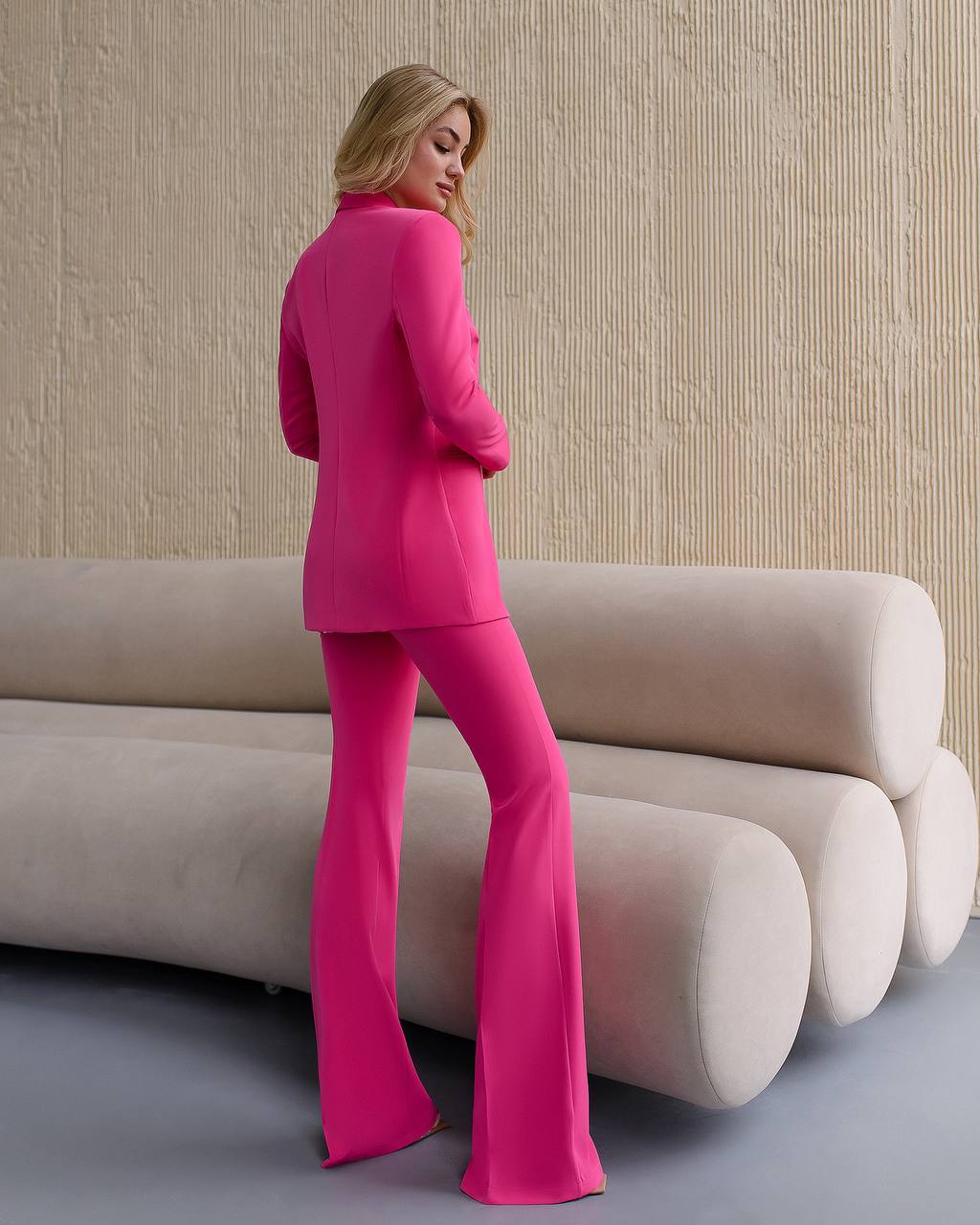 Womens Pink Suit with Lined Blazer and Flared Pants