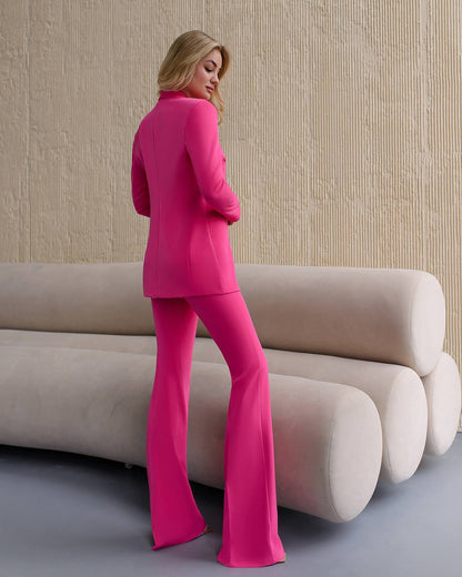 Womens Pink Suit with Lined Blazer and Flared Pants