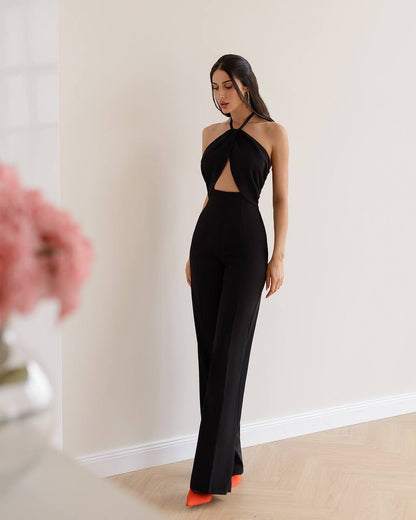 Womens Jumpsuit Premium Suit Crepe Diagonal Black