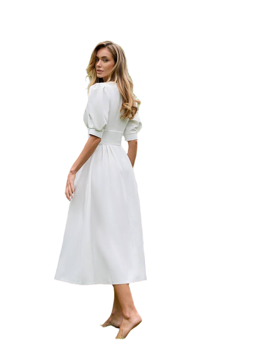 Woman wearing a white dress on a white background