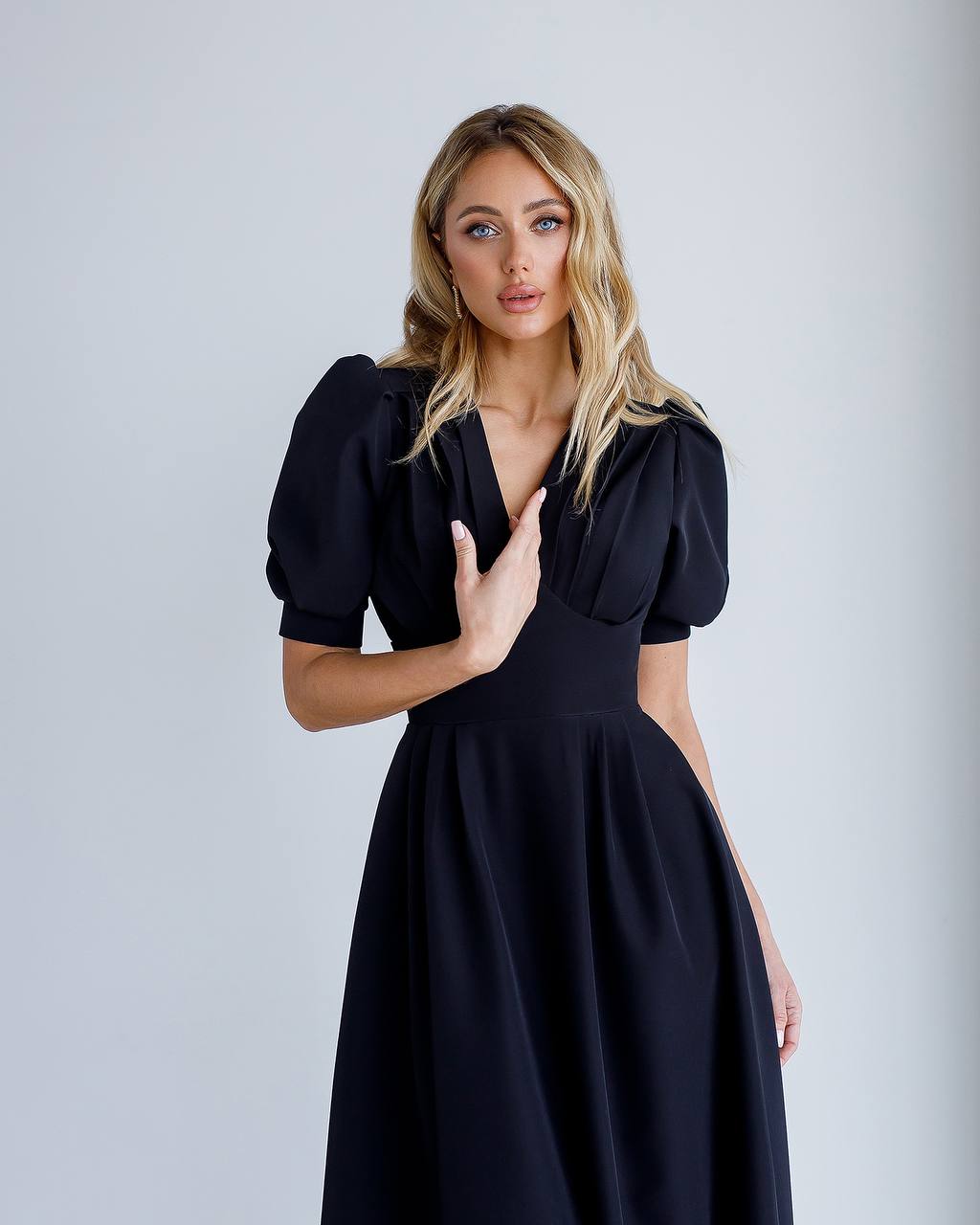 Elegant Women's Midi Dress Premium Crepe-Diagonal Fabric
