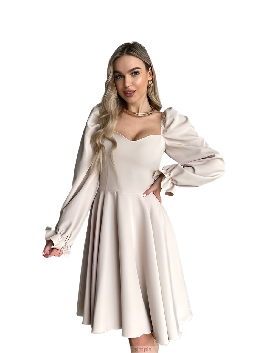 Elegant Women's Dress with Flared Skirt and Puff Sleeves