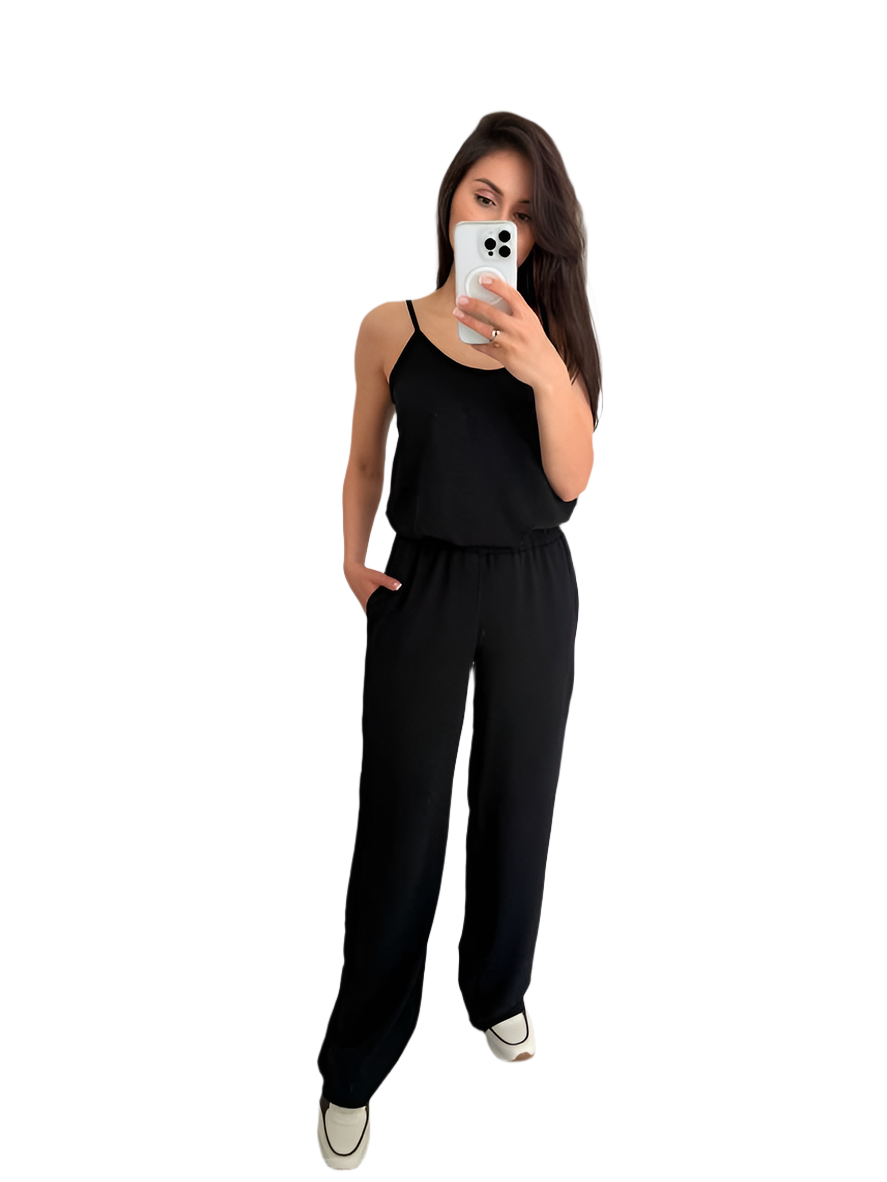 Stylish Comfortable Black Three-Piece Suit with Shirt Tank Top and Pants