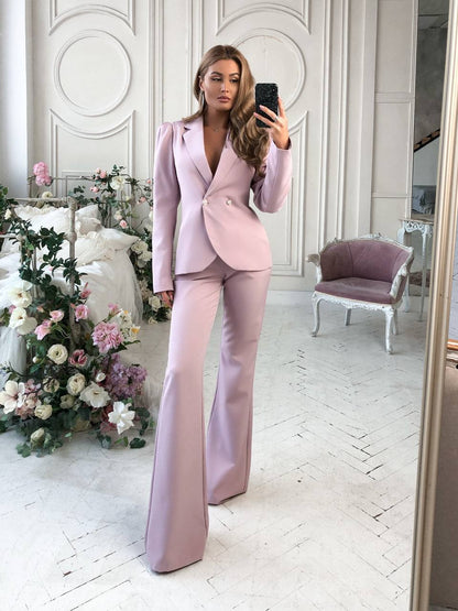 Womens Two-Piece Suit in Powder Crepe Diagonal Fabric