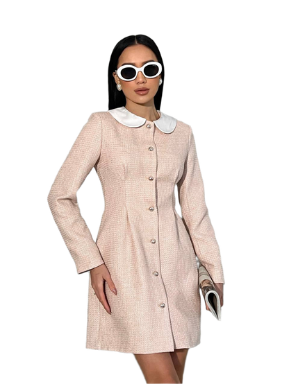 Elegant Tweed Dress with Silk Lining in Powder and Milk Colors