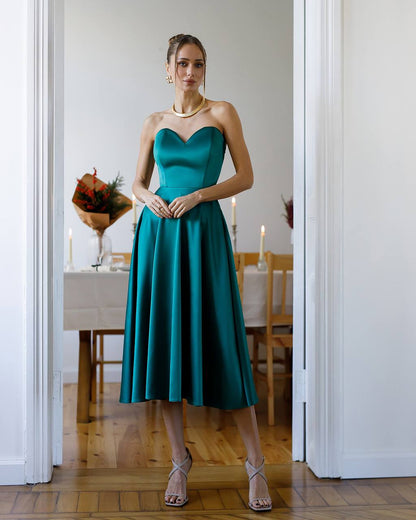 Elegant Royal Satin Dress with Corset and Skirt