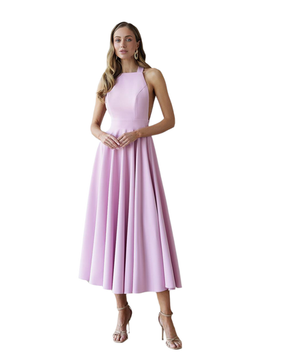 Elegant Women's Midi Dress in Premium Suit Crepe Diagonal Fabric