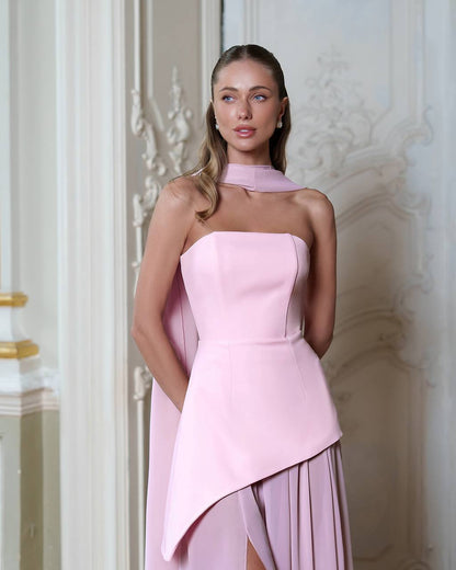 3 Piece Elegant Pink Wedding Bridal Set - Corset Style Dress, Chiffon Skirt and Scarf