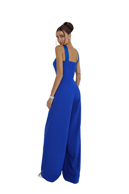 Electra Women's Jumpsuit in Blue with Satin Cross Straps