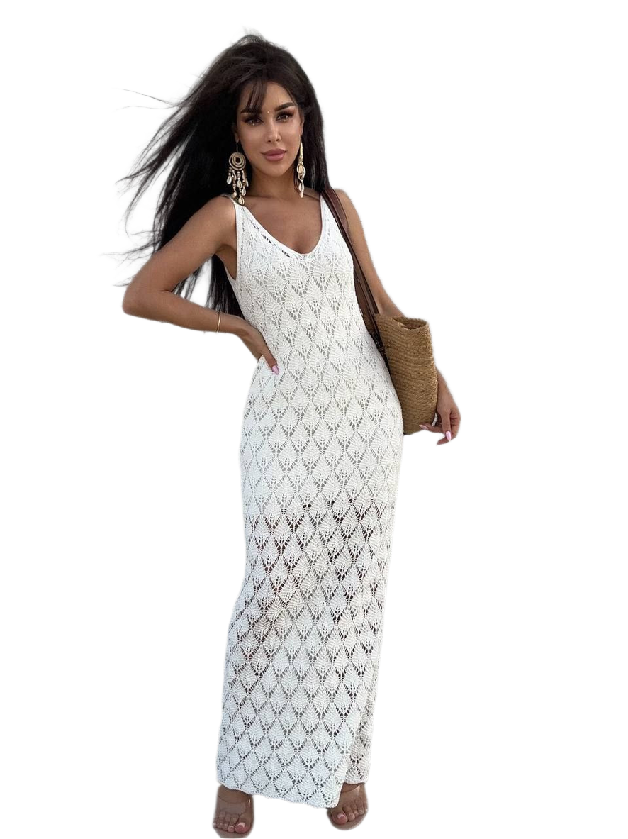 Milana Women's Elegant White Lace Knit Dress with Lining