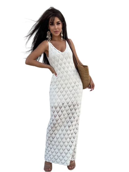 Milana Women's Elegant White Lace Knit Dress with Lining