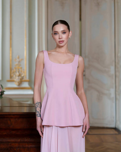 Elegant Corset Dress Set with Cape in Premium Crepe and Chiffon