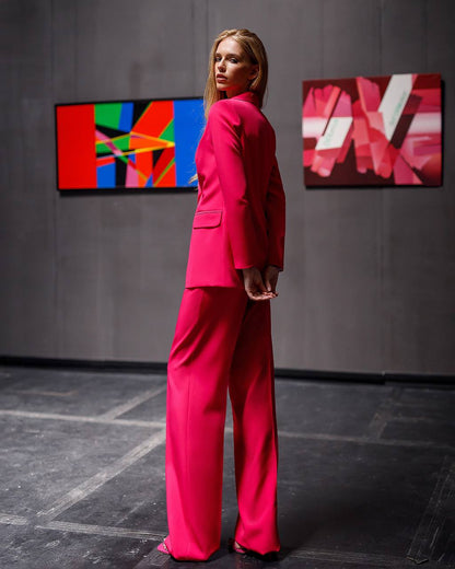 Womens Tailored Blazer and Wide Leg Trouser Suit in Diagonal Suiting Crepe