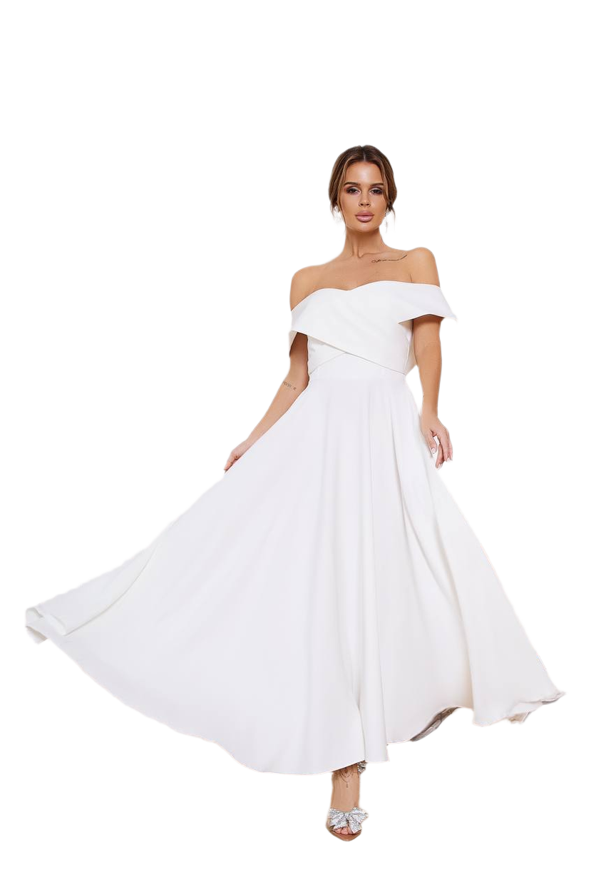 Elegant Off Shoulder Long Dress in Diagonal Crepe Fabric