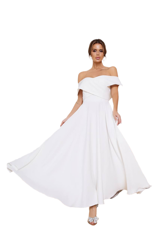 Elegant Off Shoulder Long Dress in Diagonal Crepe Fabric