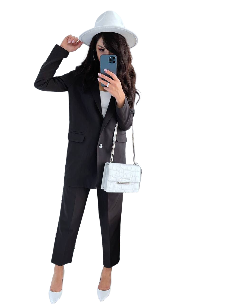 Womens Sancity Suit Black Lined Jacket and Elastic Waistband Trousers