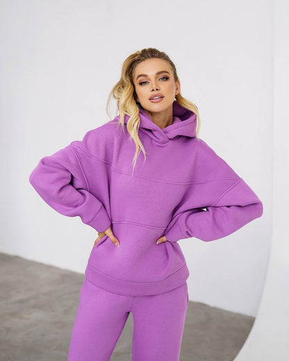 Women Purple Lux Triple Knit Fleece Suit with Double Layer Hood