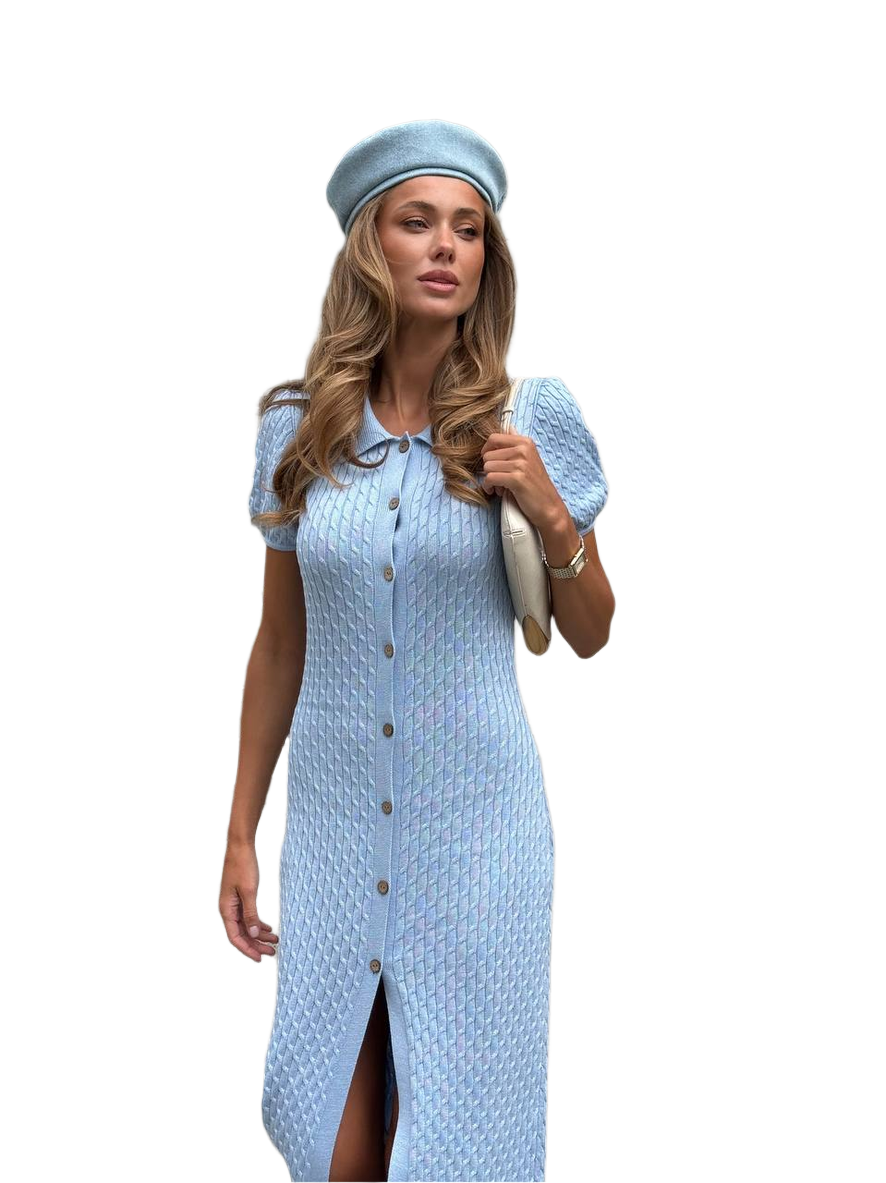 Womens Jasmin Dress Light Blue Cotton Button Front Dress