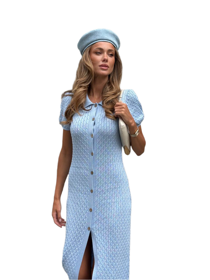 Womens Jasmin Dress Light Blue Cotton Button Front Dress