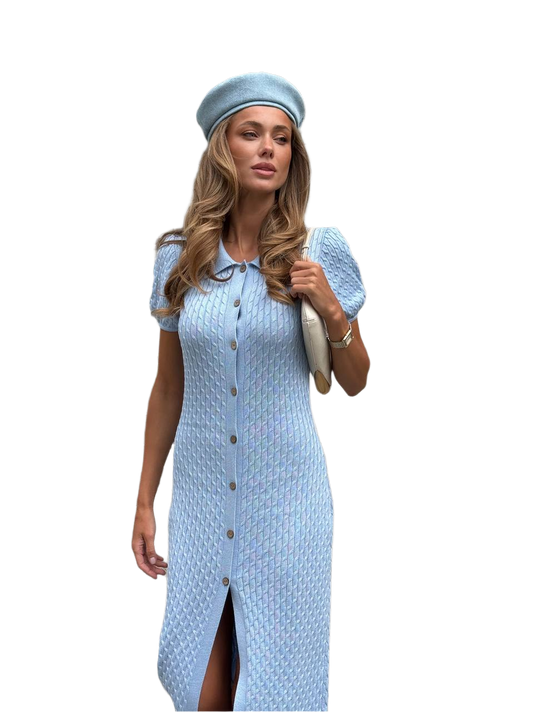 Womens Jasmin Dress Light Blue Cotton Button Front Dress