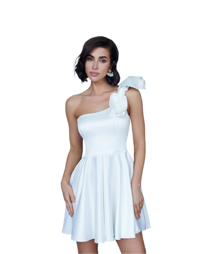 One Shoulder Short Dress in Dense Royal Mango Satin