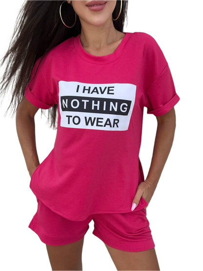 Eddi Women's Two-Piece Pink Casual Suit with Shorts and T-Shirt