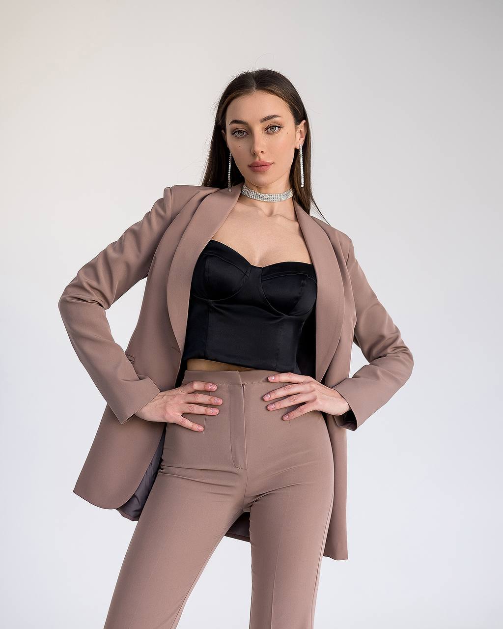 Womens Suit with Lined Blazer and Flared Pants