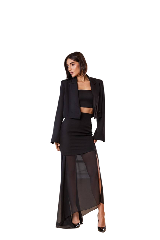 Womens Suit Jacket with Two Separate Skirts Diagonal Crepe