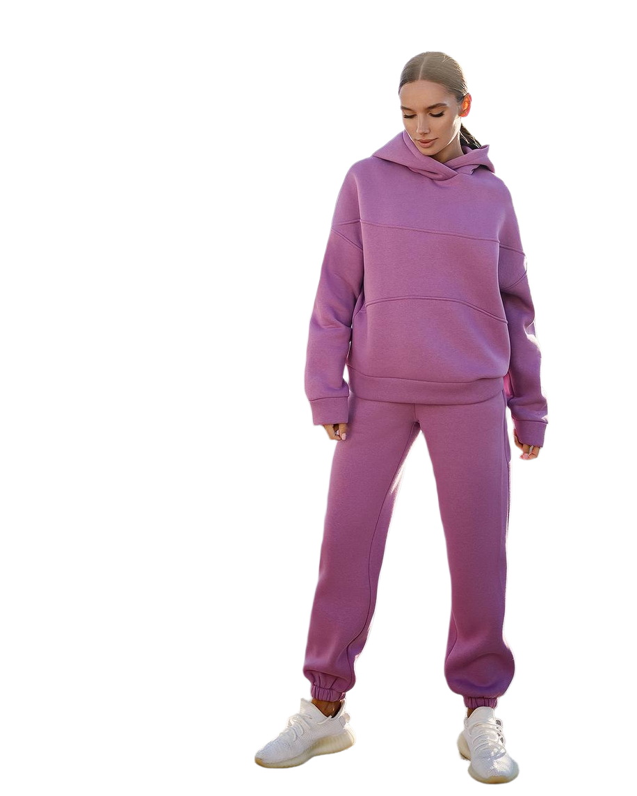 Women Purple Lux Triple Knit Fleece Suit with Double Layer Hood