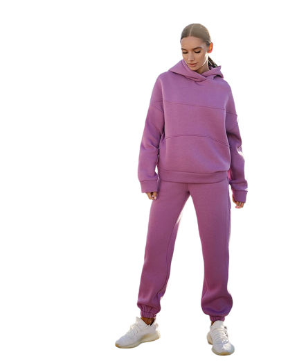 Women Purple Lux Triple Knit Fleece Suit with Double Layer Hood