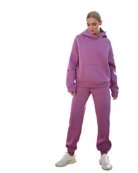 Women Purple Lux Triple Knit Fleece Suit with Double Layer Hood