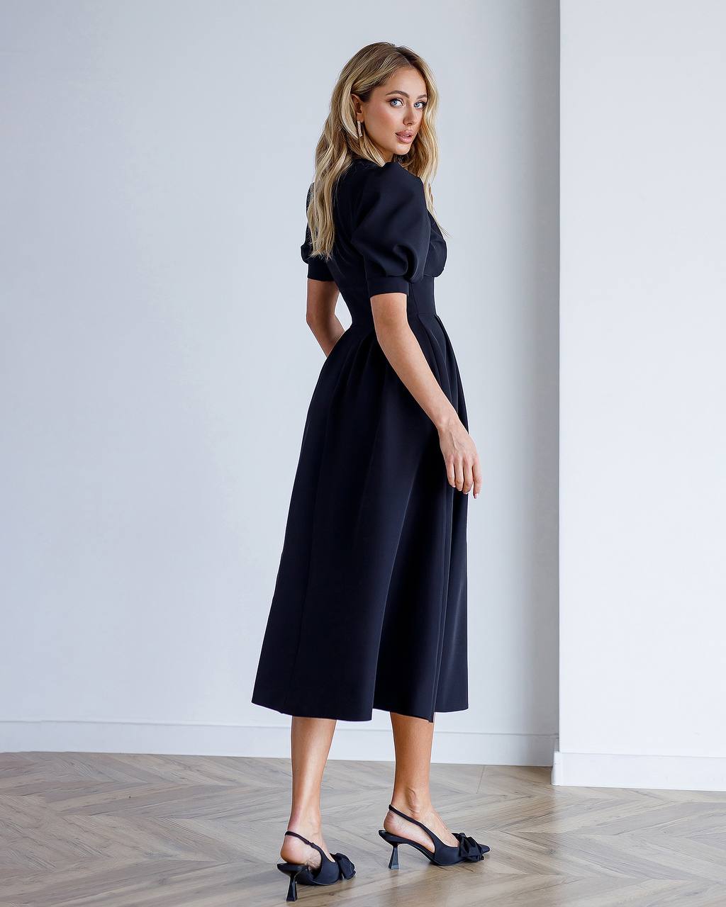 Elegant Women's Midi Dress Premium Crepe-Diagonal Fabric