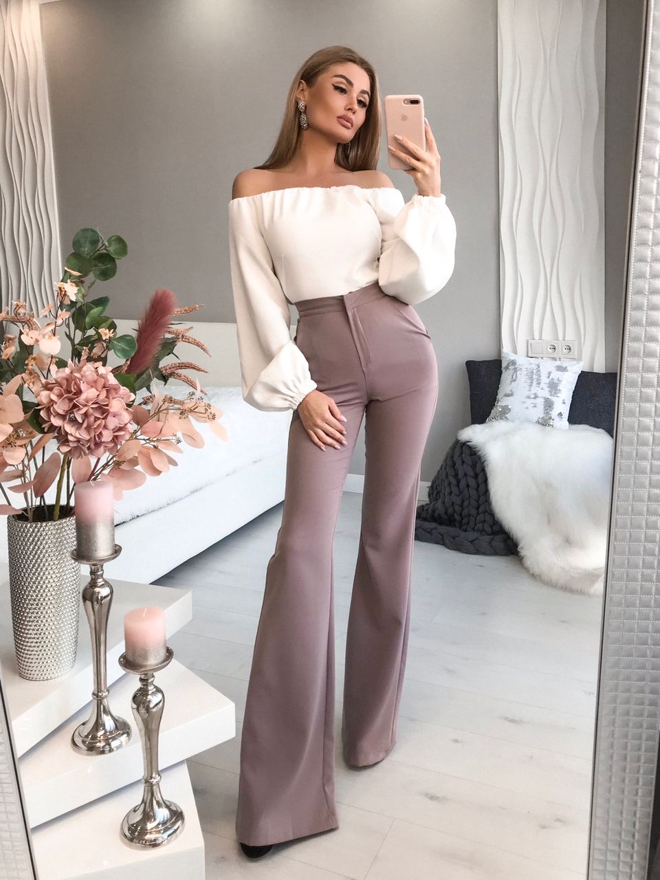 Elegant Women Flared Trousers Long Length