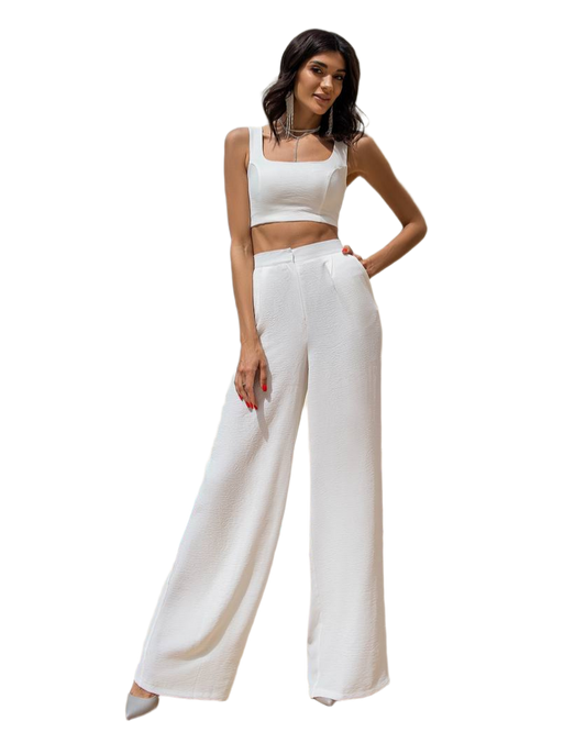 Women's Two-Piece Suit Pants and Crop Top in American Crepe Fabric
