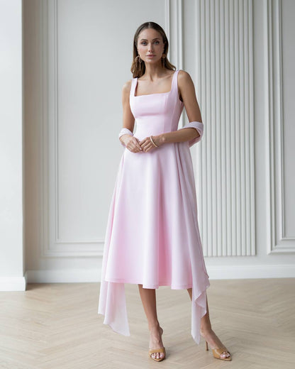 Elegant Pink Midi Dress in Premium Crepe Fabric