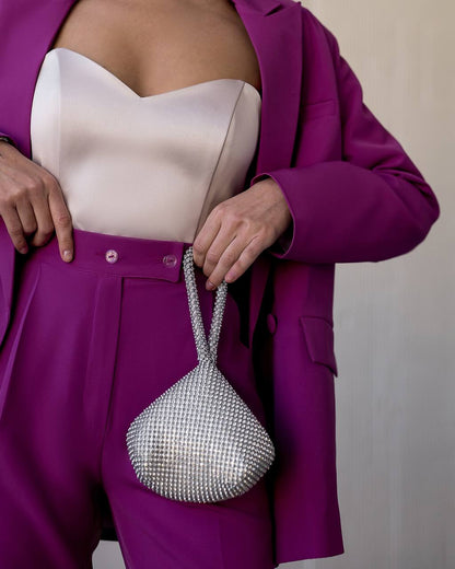 Luxury Diagonal Crepe Women's Suit in Violet with Tailored Jacket and Pants